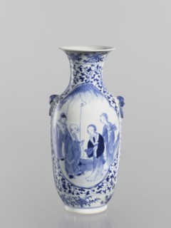 Vase, Chinese, Qing dynasty Kangxi period, 1662–1722. Blue-and-white porcelain ovoid vase with a