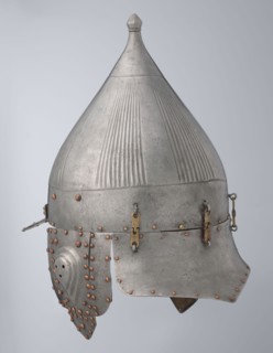 Helmet, Islamic art, Turkish, Ottoman dynasty 1299–1922, militaria headgear. Movable cheekpieces