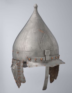 Helmet, Islamic art; Turkish, Ottoman dynasty 1299–1922; militaria headgear. Movable cheekpieces