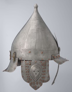 Helmet, Islamic art, Turkish, Ottoman dynasty 1299–1922, militaria headgear. Movable cheekpieces