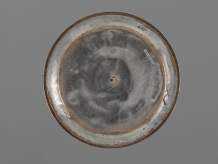 Bowl, Bowl with a flat bottom, low straight wall and slightly rounded rim; decorated with palmettes