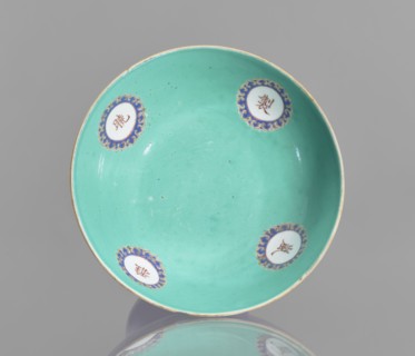 A tall footed porcelain bowl, Chinese, glazed ceramics with stained cobalt outer glaze and green
