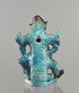 Warrior figurine; creator, Chinese; ceramic figurine of a male warrior with green-brown glaze; 17th