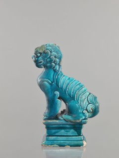 Lion fo, Chinese, Qing 1644–1911, 17th century, ceramic animal figurine of a lion fo with sea green