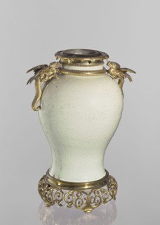 Vase, Chinese, Qing dynasty 1644–1911. Gilded bronze on the base and neck. Shoulders with two