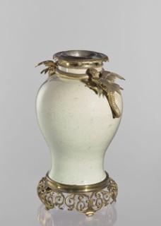 Vase, Chinese, Qing dynasty 1644–1911. Gilded bronze on the base and neck. Shoulders with two