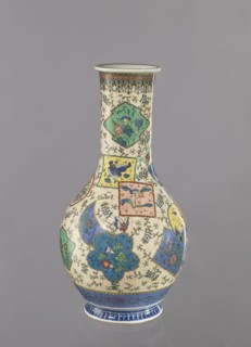 Vase, Japanese, insects and butterflies, colored porcelain with floral decorations and geometric