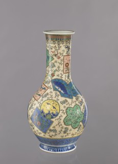 Vase, Japanese, colored porcelain and cloisonné enamel, decorated with insects and butterflies,