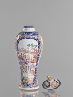 Vase with a lid, Chinese, ceramics, colored porcelain, figurative scenes, lids, geometric