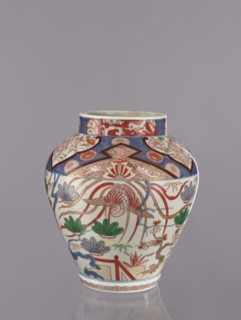 Vase tsubo, Japanese, Imari studio, ca. 1720–1740, Arita, Japan. Colored porcelain ceramics