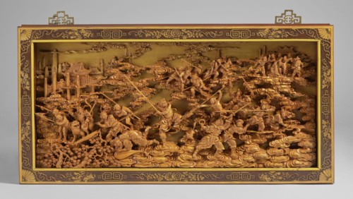 The Monkey King's Fight - panel, unknown sculptor. Chinese art; Chinese culture; Qing 1644–1911.