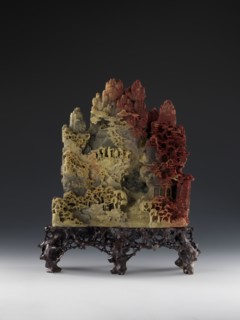 Mountain landscape with architecture on a base — bas-relief., craftsman. Chinese, Qing dynasty