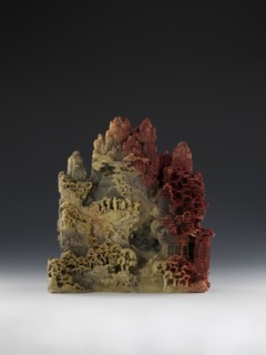 Mountain landscape with architecture on a base — bas-relief; creator, mid-19th century Qing