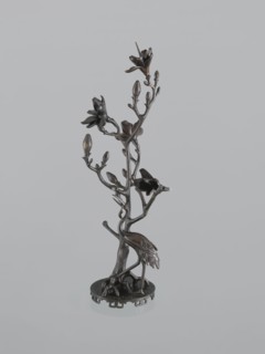 Candlestick shokudai, Japanese, magnolias, Meiji 1868–1912, plant tendril decoration, cranes