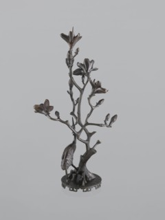 Candlestick shokudai, Japanese, magnolias, Meiji 1868–1912, candlesticks, plant tendril, cranes