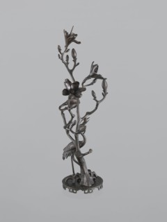 Candlestick shokudai, Japanese, magnolias, Meiji 1868–1912, candlesticks, plant tendril, cranes
