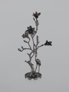 Candlestick shokudai, Japanese, magnolias, Meiji 1868–1912, candlestick with plant tendril and