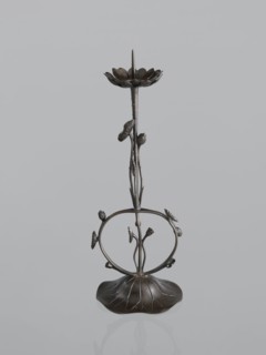 Candlestick shokudai, Takimoto, Iwami; craftsman; Japanese art; Japanese culture; lotuses; leaves;