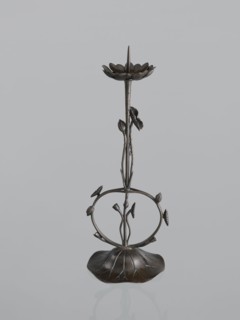 Candlestick shokudai, Takimoto craftsman, Japanese, lotus and leaf motifs, Meiji period 1868–1912,