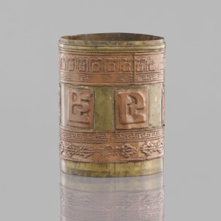 Cylinder, craft, Tibetan, inscriptions, vajras, applied copper sheet, 19th century, Mongolia,