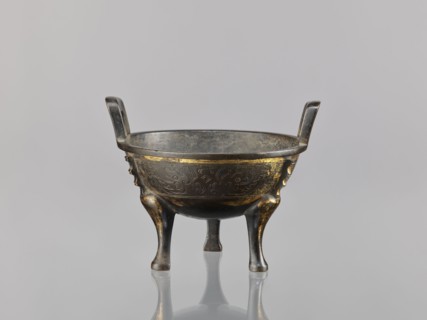 Ding incense burner, Chinese; decorated with fantasy beasts, meander and leiwen ornament; Qing