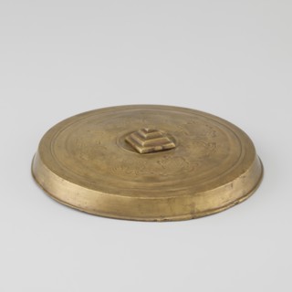 Cover; maker, hand-crafted; Tibetan; carved symbols of the Eight Preciousnesses ba bao; square with