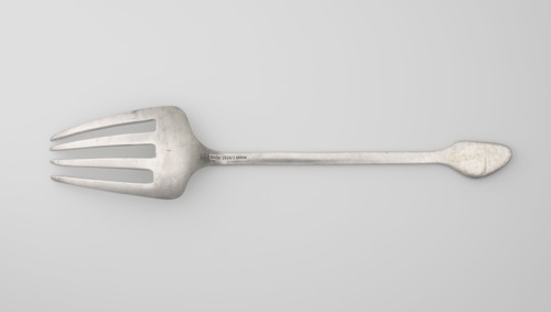Serving fork; maker, Chinese; cutlery decorated with bats and coins; used in kitchens; Qing dynasty