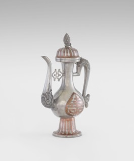 Wine jug, Chinese, plastic decorations of lotuses and longevity shou and dragons, Qing 1644–1911,
