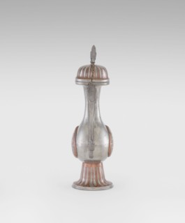 Wine jug, Chinese, plastic decorations of lotuses, longevity shou character, and dragons; Qing