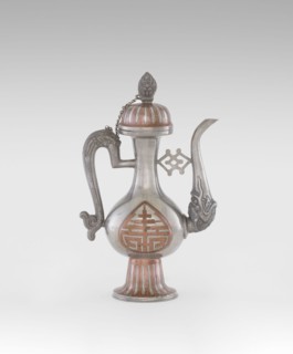 Wine jug, Chinese, plastic decorations with lotus and lotuses, longevity shou and dragons
