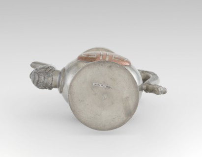 Wine jug, Chinese, plastic decorations of lotus and lotuses, longevity shou character, dragons,