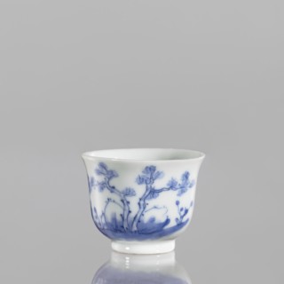 Bowl, 18th century Japan, Japanese ceramics, blue and white porcelain; vessel with painted scene of
