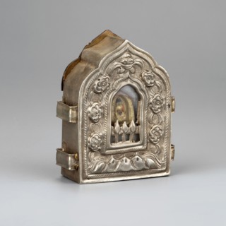 Ga'u box with a Buddha figure inside; maker, Himalayan Tibetan Buddhist art; amulet/cult object;