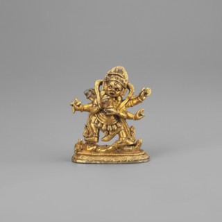 Six-armed Mahakala, unknown sculptor, Himalayan Tibetan Buddhist dharmapala figure, on base, 2nd