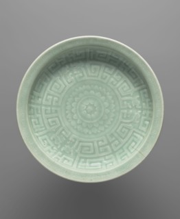 Plate - celadon, Chinese, Chinese art, lotuses, dragons iconography, ceramics, 18th century, China,