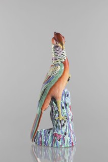 Pheasant figurine, Chinese, Qing dynasty 1644–1911, 19th century. Colored porcelain sculpture of a