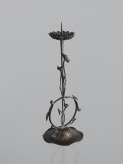 Candlestick shokudai, maker Takimoto, Iwami; Japanese; motifs: lotuses and leaves; Meiji period
