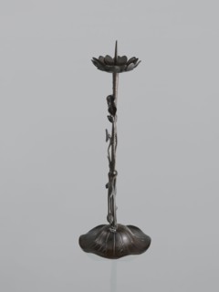 Candlestick shokudai, Takimoto craftsman, Japanese, lotuses and leaves motif, Meiji period
