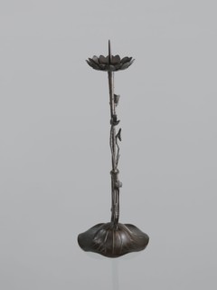 Candlestick shokudai, maker Takimoto, Iwami; Japanese; decorated with lotuses and leaves; Meiji