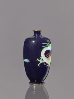 Vase, Meiji period 1868–1912, Japan. Cloisonné enamel on silver. Vase on a low, ring-shaped foot