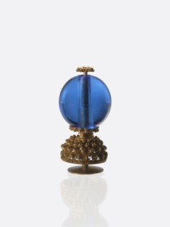 Button for a semi-official cap of a third-ranking official, blue glass ball mounted on a pin with a