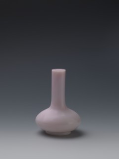 Vase, Chinese, Qing dynasty Qianlong, 1736–1795. Flask of pale pink glass on a low ring foot with a