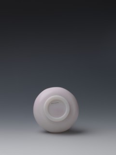 Vase, unknown creator; glass flask of pale pink glass on a low ring foot with a straight long