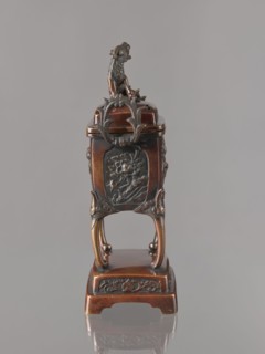 Incense burner koro with cover, Japanese, Meiji 1868–1912. Bronze vessel in the shape of a cuboid