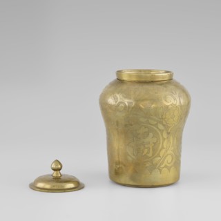 Tin with a lid; tin; plant ornament with peonies; Korean; early 20th century; container; height 15