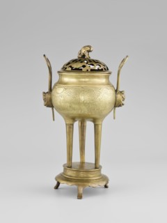 Censer with a cover, ; animals, fruits ornament, birds decorative motif, plant ornament; Korean,