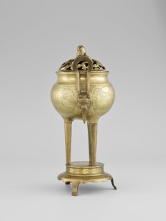Censer with a cover, Censer with two long handles with mascarons. Decoration: two reserves—fruits