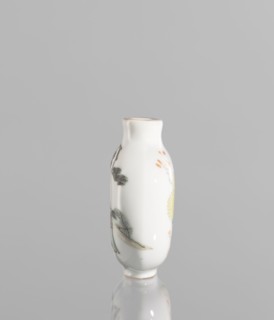Flask - snuffbox in the shape of a pilgrim's bottle, moon bottle, ceramic with flowers and figural