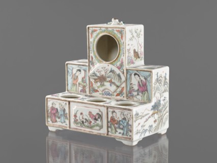 Pedestal for a writing set three-stage, gift, repossession Krakow, ceramics decorated with flowers,