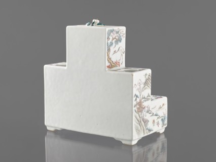 Pedestal for a writing set three-stage, ceramics with colored porcelain in Qing style late 19th